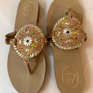 Jack Rogers Gold Metallic Cork Daisy Embellished Sandals
